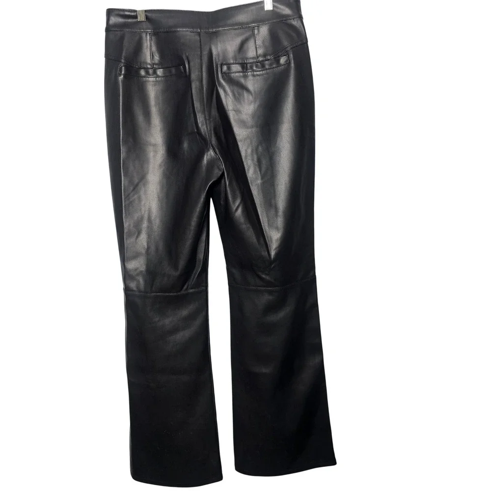 Free People Womens Glow Up Vegan Flare Pants 10 Black Faux Leather Boho Edgy